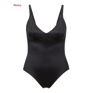 BLACK Spanx Shaping Satin Thong Bodysuit NWT
